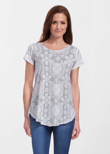 Etched Mod Grey (7964) ~ Short Sleeve Scoop Neck Flowy Tunic