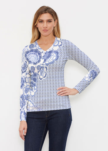 Floral Crossing Geo (7973) ~ Butterknit Long Sleeve V-Neck Top