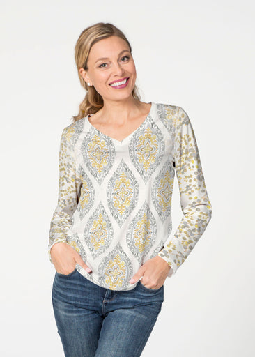 Etched Motif (8014) ~ French Terry V-neck Top