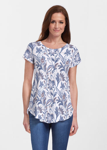 Floral Buds (8015) ~ Short Sleeve Scoop Neck Flowy Tunic