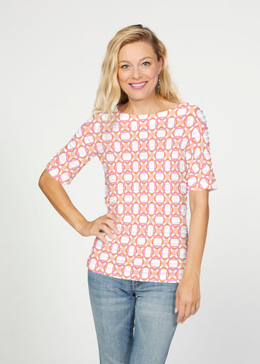Bangles & Dots (8022) ~ Banded Elbow Sleeve Boat Neck Top