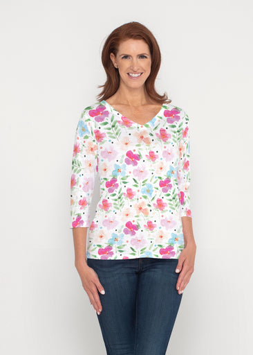 Vibrant Meadow (8026) ~ Signature 3/4 Sleeve V-Neck Top