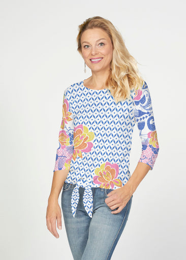 Vintage Blooms (8039) ~ French Terry Tie 3/4 Sleeve Top