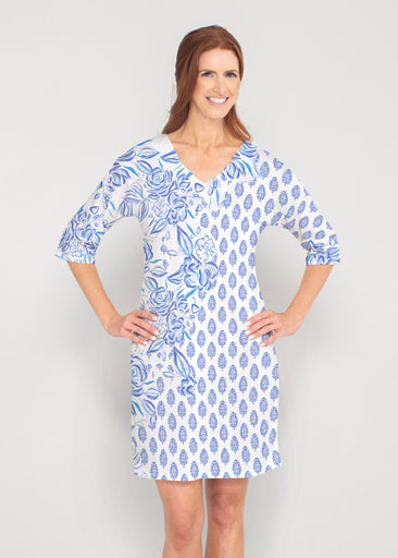 Flora (8041) ~ Drop Shoulder 3/4 Sleeve V-Neck Dress