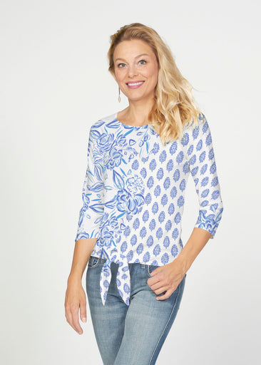 Flora (8041) ~ French Terry Tie 3/4 Sleeve Top