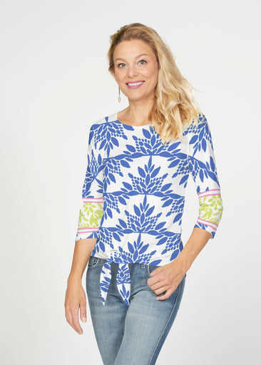 Eccentric (8043) ~ French Terry Tie 3/4 Sleeve Top