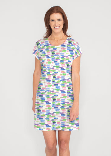 Pops of Bliss (8047) ~ French Terry Short Sleeve Crew Dress
