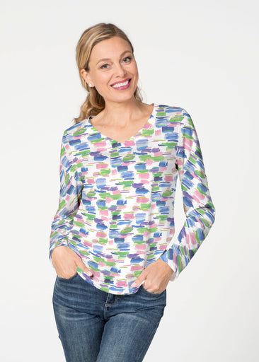 Pops of Bliss (8047) ~ French Terry V-neck Top