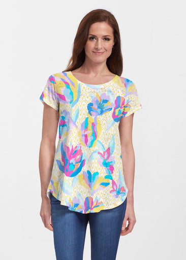 Floral Spades (8048) ~ Short Sleeve Scoop Neck Flowy Tunic