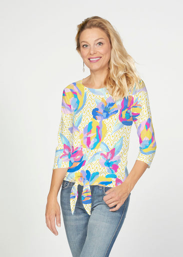 Floral Spades (8048) ~ French Terry Tie 3/4 Sleeve Top
