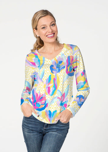 Floral Spades (8048) ~ French Terry V-neck Top