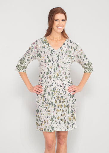 Jazzy Spots (8055) ~ Drop Shoulder 3/4 Sleeve V-Neck Dress