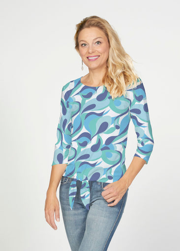 Disco Blue (8067) ~ French Terry Tie 3/4 Sleeve Top