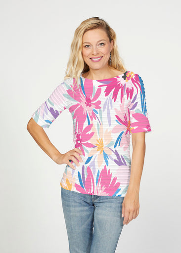 Loves me Loves me Not (8068) ~ Banded Elbow Sleeve Boat Neck Top