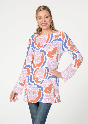Peonies Pink (8074) ~ Banded Boatneck Tunic