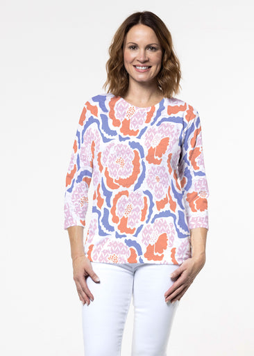 Peonies Pink (8074) ~ Signature 3/4 Sleeve Crew Neck Top