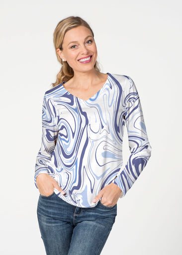 Swirly Blue (8076) ~ French Terry V-neck Top