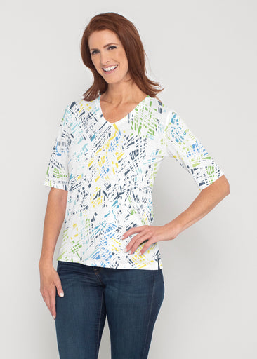 Pixie Blue (8077) ~ Signature Elbow Sleeve V-Neck Top