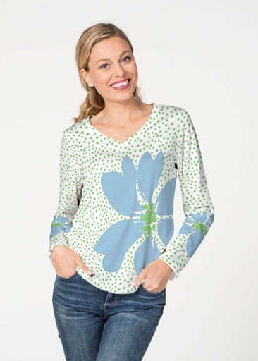 Daisy Dots Blue (8081) ~ French Terry V-neck Top
