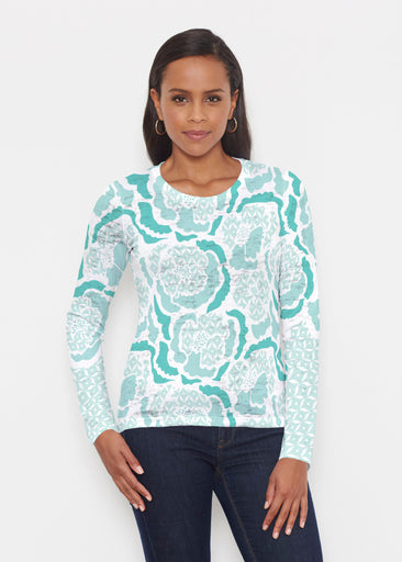 Peonies Aqua (8082) ~ Signature Long Sleeve Crew Shirt