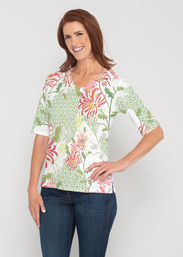 Lucia Green (8089) ~ Signature Elbow Sleeve V-Neck Top