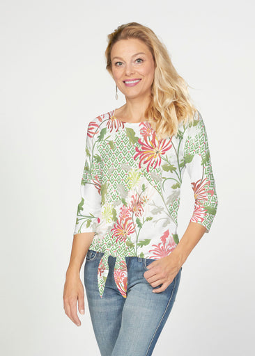 Lucia Green (8089) ~ French Terry Tie 3/4 Sleeve Top