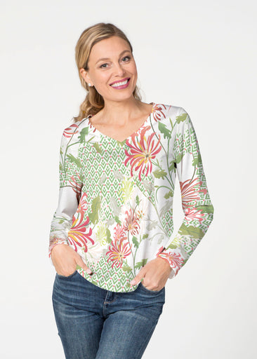 Lucia Green (8089) ~ French Terry V-neck Top