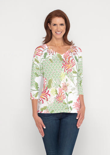 Lucia Green (8089) ~ Signature 3/4 Sleeve V-Neck Top