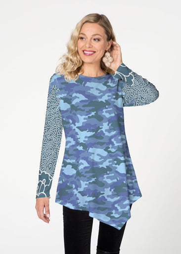 Camo Floral Blue (9238) ~ Asymmetrical French Terry Tunic