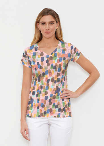 Brushstroke Multi (14293) ~ Signature Cap Sleeve V-Neck Shirt