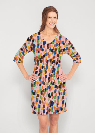 Brushstroke Multi (14293) ~ Lucy 3/4 Sleeve V-Neck Dress