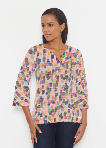 Brushstroke Multi (14293) ~ Banded 3/4 Bell-Sleeve V-Neck Tunic