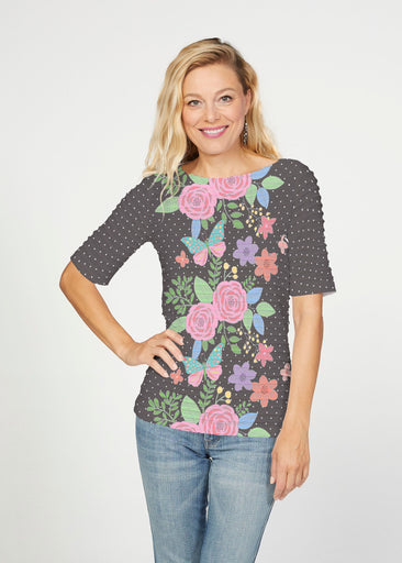 Rosalyn (14298) ~ Banded Elbow Sleeve Boat Neck Top