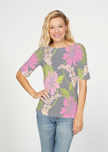 LeeLee (14304) ~ Banded Elbow Sleeve Boat Neck Top