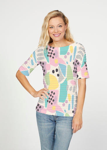 Domino Pastel (14308) ~ Banded Elbow Sleeve Boat Neck Top