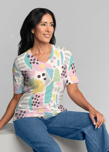 Domino Pastel (14308) ~ Signature Elbow Sleeve V-Neck Top
