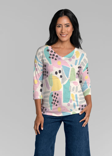 Domino Pastel (14308) ~ Signature 3/4 Sleeve V-Neck Top