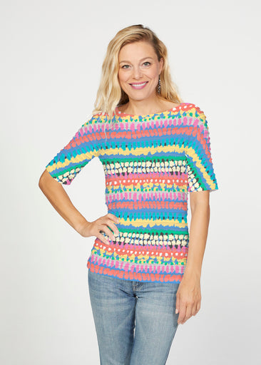 Riviera (14309) ~ Banded Elbow Sleeve Boat Neck Top