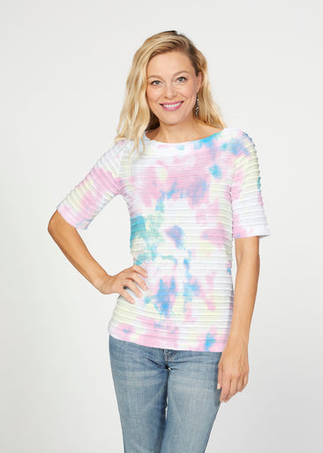 Aurora (14312) ~ Banded Elbow Sleeve Boat Neck Top