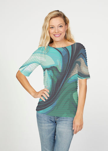 Stella (14313) ~ Banded Elbow Sleeve Boat Neck Top