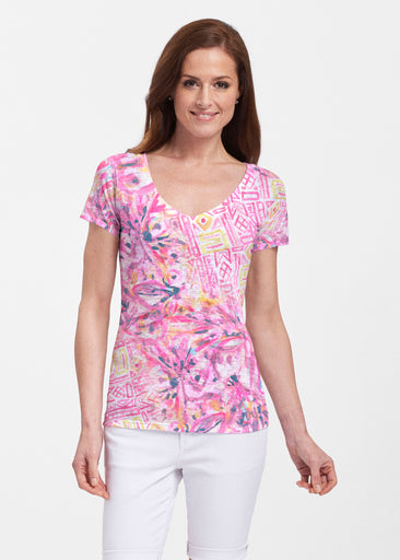 Lilly Pink (17250) ~ Sheer Short Sleeve V-Neck Shirt