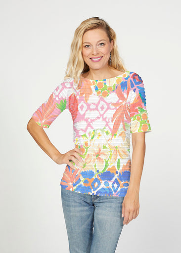 Bali (17254) ~ Banded Elbow Sleeve Boat Neck Top