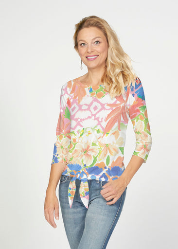 Bali (17254) ~ French Terry Tie 3/4 Sleeve Top