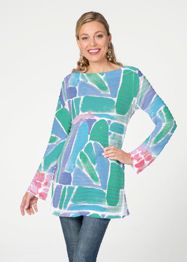 Pebble Walk Blue (17260) ~ Banded Boatneck Tunic