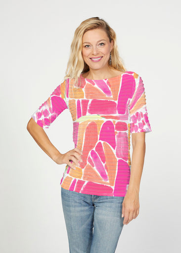 Pebble Walk Orange (17261) ~ Banded Elbow Sleeve Boat Neck Top