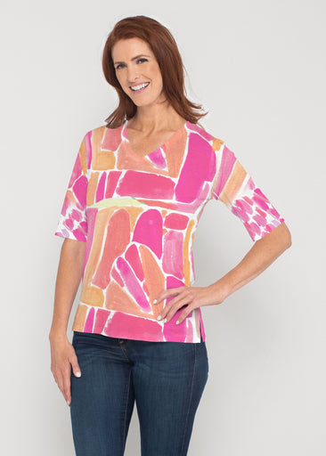 Pebble Walk Orange (17261) ~ Signature Elbow Sleeve V-Neck Top