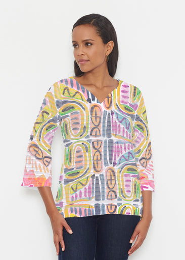 Musical Dance (17263) ~ Banded 3/4 Bell-Sleeve V-Neck Tunic