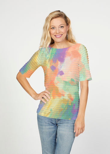 Chalk Of Dreams (17278) ~ Banded Elbow Sleeve Boat Neck Top