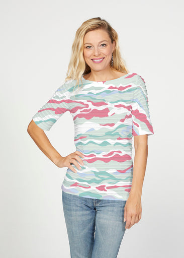 Mountain View Brick (17296) ~ Banded Elbow Sleeve Boat Neck Top