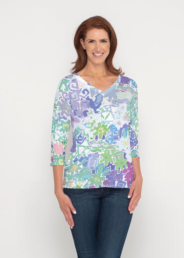 Floral Graffiti (19210) ~ Signature 3/4 Sleeve V-Neck Top